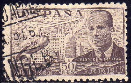 z vendido ESPAÑA 1941 943 Sello Juan de la Cierva y Autogiro 50c Usado Espana Spain Espagne Spagna Spanje Spanien 